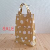 【サマーセール】A4対応☆ペーパーバッグ型トートバッグ　紙袋型　ドット/水玉模様帆布　マスタード　　303　の画像