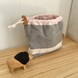 ミニ巾着袋　　グレー＋白の画像