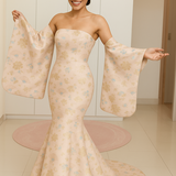 美品！着物ドレス 振袖 和風ドレス ピンク マーメイド ビスチェドレス クラシカル 花嫁の画像