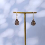 14KGF 大粒 スモーキークォーツ 1粒 ピアス イヤリングの画像