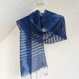 藍染シルクストールＢ(藍染め、青色しぼり染め　たてストライプ)