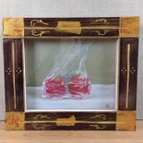 アクリル「ビニール袋の中の二つの林檎」