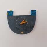 チャボと金の卵の振り子時計（ブラック×ブルー）