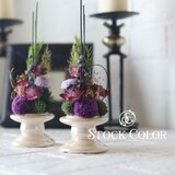 仏花 小菊とマムのモダンアレンジ・花器付き(アイボリー)＊プリザーブドフラワー＊お供え花 仏花 お盆 お彼岸 仏事 スリム