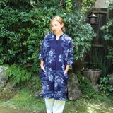 浴衣リメイク 流水に紅葉と牡丹のスタンドカラーワンピース