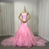 カラードレス キャミソール ピンク マーメイドライン ラッフルフリル デザイン感 編み上げ 花嫁