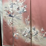 花柄、扇子、着物リメイク暖簾〜横〜124–丈〜136!