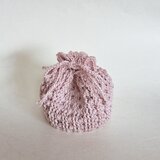 ラグジュアリーなレース編みポーチ　ラベンダーピンク　バッグインバッグ　インテリア　ラッピングバッグのコピー