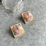 P221-ヴィンテージピアス・U.S.A. 1970〜80s Gold Tone Square Marble