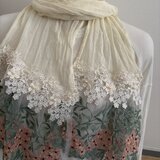 ハンドメイドWガーゼストールパウダーイエロー花チュールレースピンク