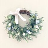 ローズマリーと小花のリース　ブルー