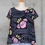 有松絞りのTブラウス   　 L サイズ　   フレンチ袖　　着物リメイク　