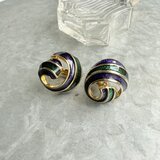 Y430-ヴィンテージイヤリング　U.K. 1970〜80s Gold Tone Navy Green Swirls