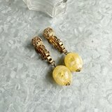 Y1177-ヴィンテージイヤリング U.S.A. 1970s Yellow Marbl Beads