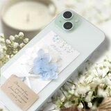 【全機種対応】シャーベットカラー　オフホワイト×アイスブルー　あじさいブーケ　スマホに挟むインナーシート