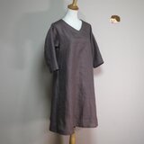 ☆魔女ワンピ　七分袖◆ブラウン◆フリーサイズ（中厚、リネン100％）～リネンのワンピース～