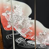 着物リメイク暖簾ーのれん横ー124–丈〜126,花柄模様！