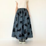 こなまいきな黒猫のロングスカート＊ポケット付き＊マキシ丈＊国産コットン100％＊ブルーグレー