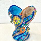 ハート形　二口プランターオブジェ手作り　ブルーマーブル　セメント　植木鉢