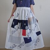 着物リメイク　手作り　白　手ぬぐい　パッチワーク　スカート
