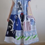 着物リメイク　手作り　白　手ぬぐい　パッチワーク　ワンピース