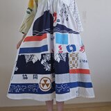着物リメイク　手作り　白　手ぬぐい　パッチワーク　ワンピース