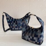 倉敷帆布　岡山デニム　2way　ショルダーバッグ　秋冬　チェック　軽量　自立　ホーボーバッグ　　ボディバッグ