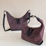 倉敷帆布　岡山デニム　2way　ショルダーバッグ　秋冬　ツイード調　軽量　自立　ホーボーバッグ　　ボディバッグ