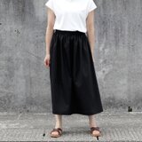 コットンリネン ギャザースカート（ ブラック ）リネン 綿 麻 ロング マキシ ポケット