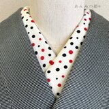 ポリエステルちりめんの半衿  赤黒ドット
