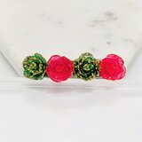 赤と緑の薔薇のヘアバレッタ