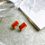 Y1185-ヴィンテージイヤリング U.S.A. 1970〜80s Gold Tone Red Line Rectangle