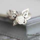 一点もの┃白薔薇のリング/silver925/シェルのバラ/蝶と薔薇