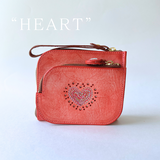 イタリアンレザー × 刺繍革財布『HEART』アラスカRED（牛革）コンパクト型