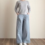 丈調整＊S ML 2L 3L＊コットンアウトポケットワイドパンツ＊グレイッシュブルー