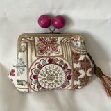 インド刺繍　木玉親子がま口ミニ財布　　