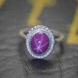 ロープ　リング　シルバー925　シンセティックスタールビー　3.43ct