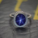 クリスマス　ロープ　リング　シルバー925　シンセティックスターサファイヤ　3.33ct