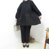 2850ふんわり優美な黒のデニムパイルギャザーブラウス