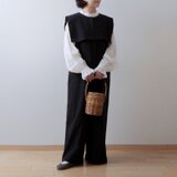 スクエア衿付きリネンオールインワン/ブラック