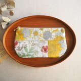 リバティラミネートラウンドポーチ(小さめタイプ)　イエロー系パッチワーク