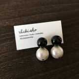 【チタン変更可】黒白ピアス＊オニキスｘコットンパール