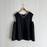 2wayフレンチ袖Aラインプルオーバー_リネン100%_Black