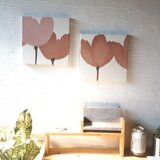 淡いお花が優しい印象 ベージュ＆ピンク 北欧 TULPPANI ２枚セット ファブリックパネル 木製ファブリックボード