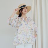 ふんわりフラワープリント ラミーブラウス