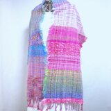 手織り・ウールロングストール・花の雲