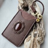 牛革と鹿革のパスケース レッドアゲート