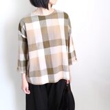 多色ブロックチェックのトップ  カーキ系