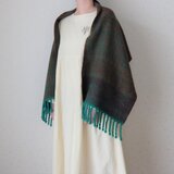 手紡ぎ・手織り　グリーンとブラウンのストール