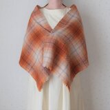 手紡ぎ・手織り　オレンジチェックのストール
